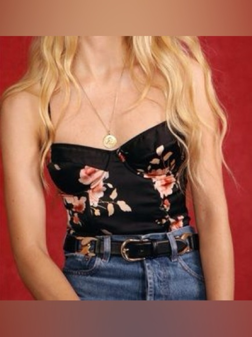 Rouje Style Floral Bustier Top in Black